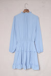 Light Blue V Neck Long Sleeve Ruffle Tiered Mini Dress-Dresses-MomFashion