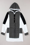 Black Color Block Exposed Seam Buttoned Neckline Hoodie-Tops-MomFashion