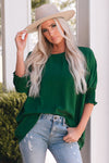 Green Smocked Wrist Shift Top-Tops-MomFashion