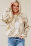 Parchment Steer Head Graphic Aztec Pullover Sweatshirt-Tops-MomFashion