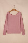 Dusty Pink Textured Knit Long Sleeve Top-Tops-MomFashion