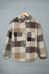 Khaki Plaid Color Block Buttoned Long Sleeve Jacket with Pocket-Outerwear-MomFashion