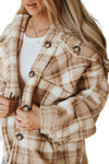 Khaki Sherpa Plaid Button Pocketed Jacket-Outerwear-MomFashion