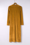 Yellow Retro Velvet Long Sleeve Pocket Coat-Outerwear-MomFashion