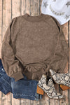 Brown Drop Shoulder Crew Neck Pullover Sweatshirt-Tops-MomFashion