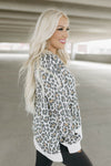 White Printed Solid Trim Leopard Print Top-Tops-MomFashion