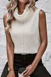 White Central Seam Cowl Neck Sweater Vest-Tops-MomFashion