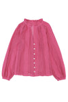 Rose V-Neck Long Sleeve Button Up Lace Shirt-Tops-MomFashion