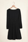 Black Button Up High Waist Long Sleeve Dress-Dresses-MomFashion