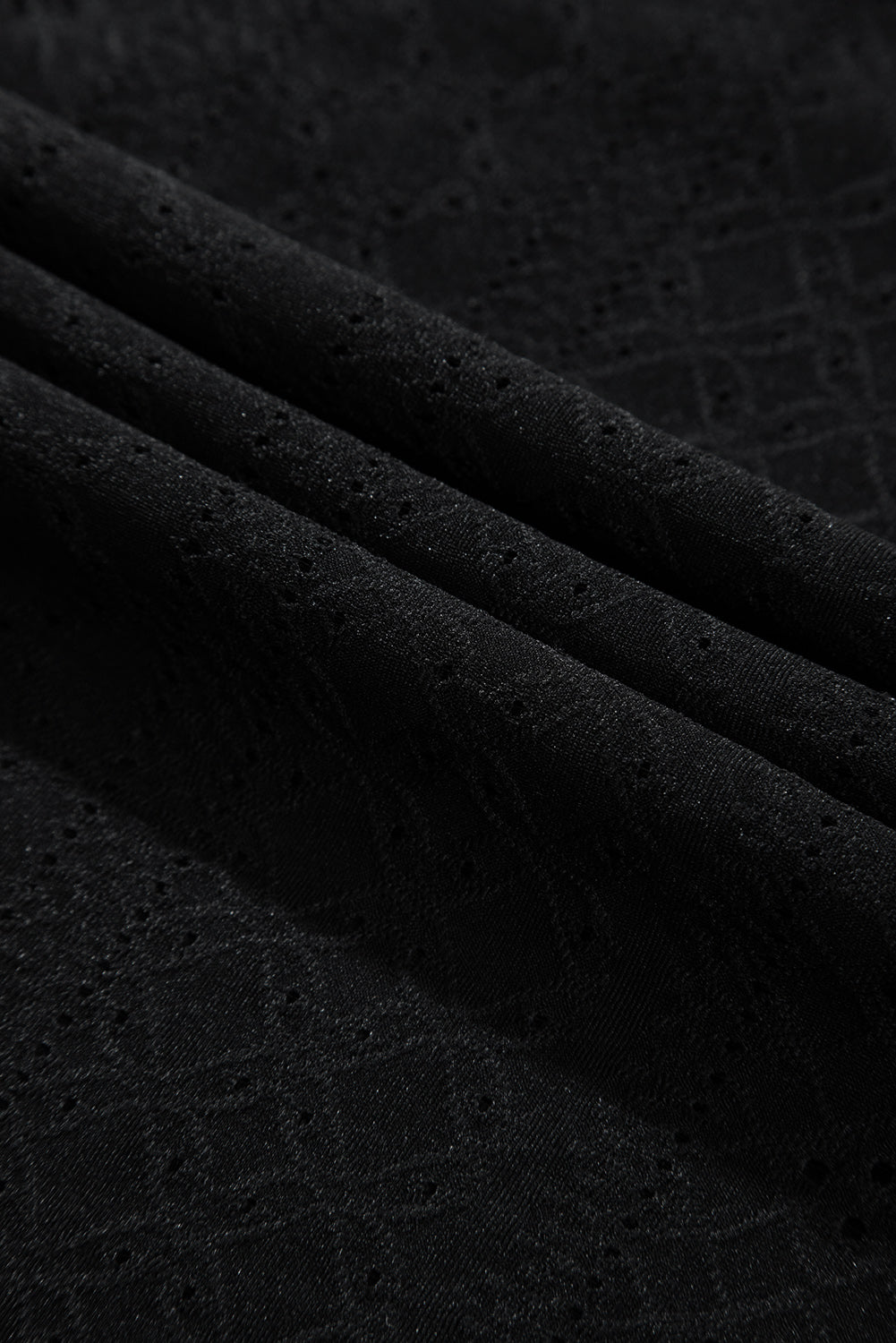 Black Floral Lace Splicing Eyelet Long Sleeve Top-Tops-MomFashion