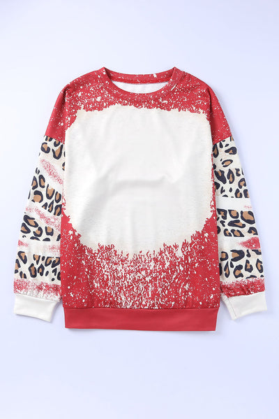 Fiery Red Tie Dye Leopard Drop Shoulder Sweatshirt-Tops-MomFashion