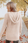 Apricot Waffle Knit Buttons Hooded Sweater with Pocket-Tops-MomFashion