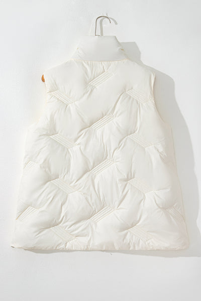 White Quilted High Neck Zip Up Jacket Vest-Outerwear/Vests-MomFashion