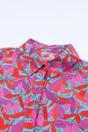 Multicolor Abstract Floral Button Up Long Puff Sleeve Shirt-Tops-MomFashion