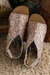 Brown Vintage Floral Leather Rivet Hollowed Platform Sandals-Shoes & Bags-MomFashion