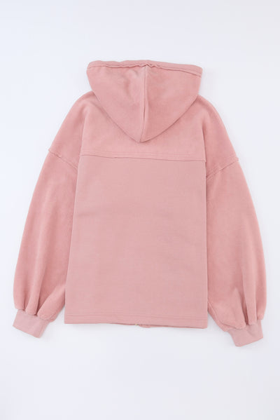 Pink Flap Pocket Drawstring Hood Zip Up Jacket-Outerwear-MomFashion