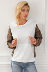 White Waffle Patch Plaid Sleeve Kangaroo Pocket Hoodie-Tops-MomFashion