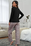 Long Sleeve Top and Leopard Print Pants Lounge Set-Loungewear-MomFashion