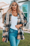 Plaid Print Buttoned Shirt Jacket-Outerwear-MomFashion