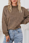 Brown Drop Shoulder Crew Neck Pullover Sweatshirt-Tops-MomFashion