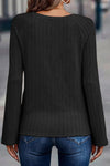 Black Ribbed Round Neck Knit Long Sleeve Top-Tops-MomFashion