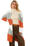 Orange Striped Color Block Drop Shoulder Midi Cardigan-Tops-MomFashion