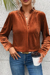 Gold Flame Frilled Collar Velvet Shirt-Tops-MomFashion