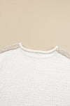 White Exposed Seam Textured Patch Buttoned Sleeve Top-Tops-MomFashion