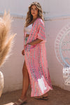 Pink Bohemian Tie Dye Oversize Long Kimono-Outerwear-MomFashion