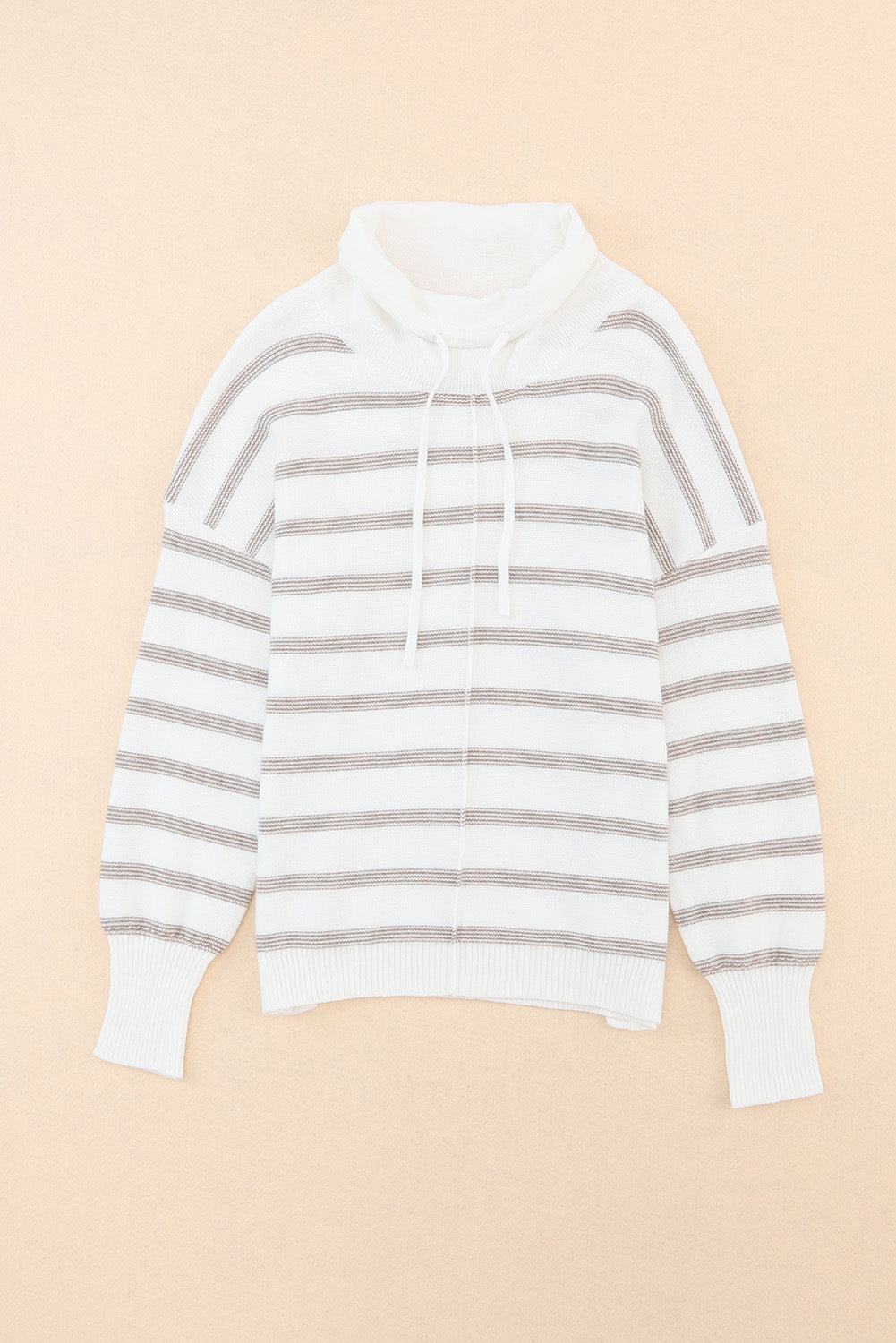 Cowl Neck Striped Print Drop Shoulder Sweater-Tops-MomFashion