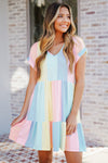 Multicolor Striped Color Block Tiered Mini Dress-Dresses-MomFashion