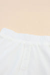 White Waffle Knit Buttoned Long Sleeve Crop and Shorts Lounge Set-Loungewear-MomFashion