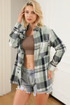 Green Plaid Button Up Patch Pocket Shirt-Tops-MomFashion