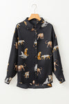 Black Cheetah Animal Print Button Up Satin Shirt-Tops-MomFashion