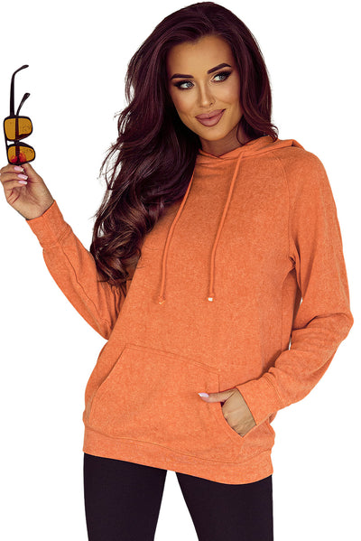 Orange Mineral Wash Kangaroo Pocket Drawstring Pullover Hoodie-Tops-MomFashion