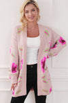 Floral Print Pocketed Open Front Cardigan-Tops-MomFashion