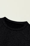 Black Glitter Round Neck Long Sleeve Top-Tops-MomFashion