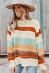 Crew Neck Drop-shoulder Striped Color Block Sweater-Tops-MomFashion