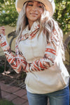 Western Aztec Print Patchwork Double 	Hood Hoodie-Tops-MomFashion