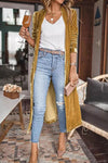 Yellow Velvet Open Front Pocketed Long Duster-Tops-MomFashion