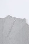 Gray Zipped Funnel Neck Kangaroo Pocket Sweatshirt-Tops-MomFashion