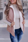 Pink Fleece Lined Quilted Vest Coats-Outerwear-MomFashion