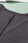 Gray Oversized Drop Shoulder Thermal Knit Top-Tops-MomFashion