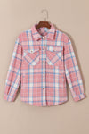 Pink Plaid Flap Pocket Flannel Shacket-Outerwear-MomFashion