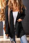 Black Ribbed Trim Eyelet Cable Knit Cardigan-Tops-MomFashion