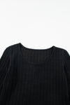 Black Ribbed Bishop Sleeve Round Neck Top-Tops-MomFashion