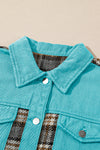 Sky Blue Plaid Patchwork Pockets Denim Jacket-Outerwear-MomFashion