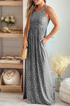 Gray Leopard Print Pocketed Sleeveless Maxi Dress-Dresses-MomFashion