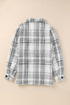 White Plaid Print Pocketed Shirt Jacket-Outerwear-MomFashion