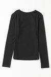 Black Ribbed Peekaboo Cutout Long Sleeve Top-Tops-MomFashion